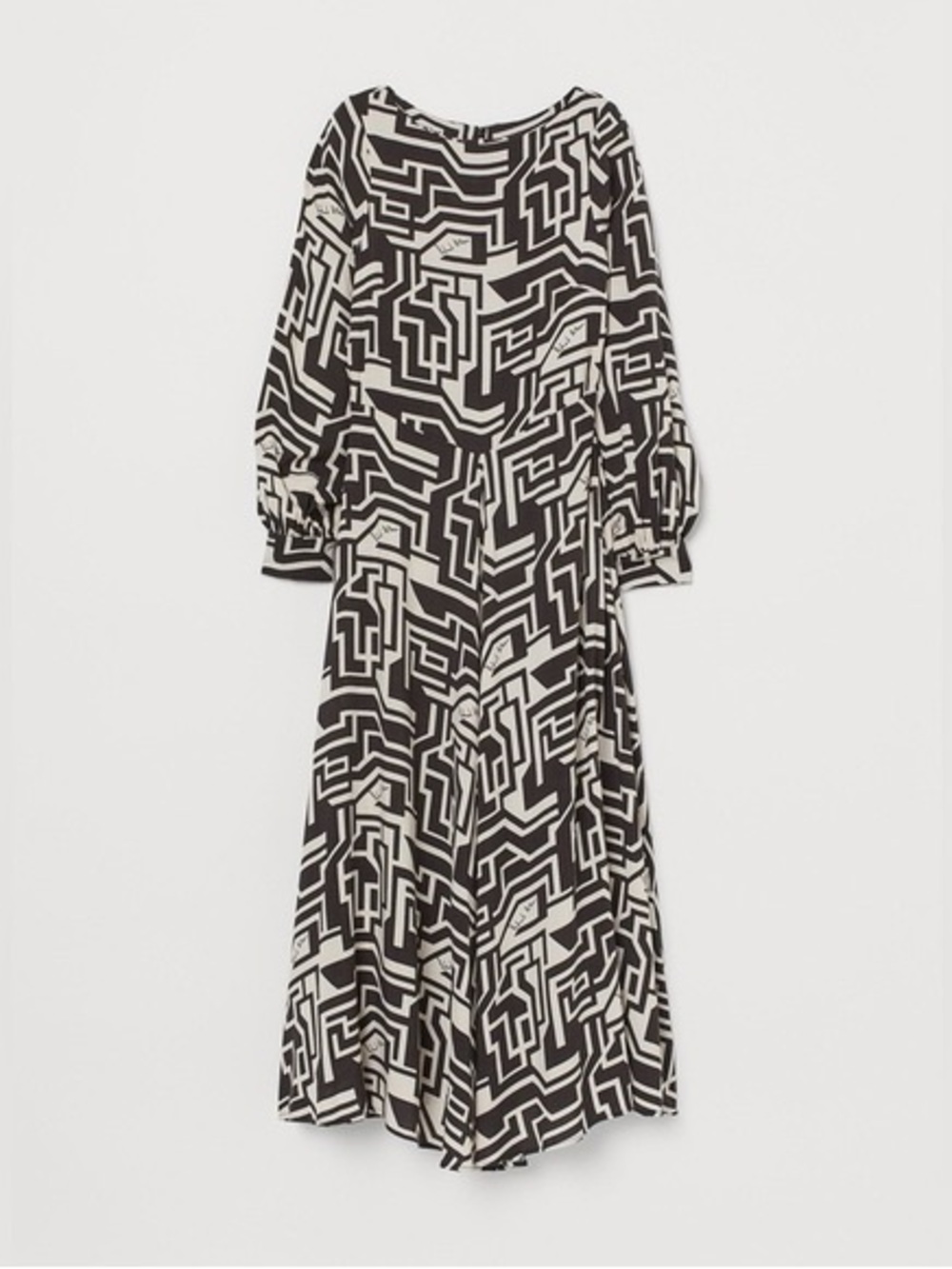 H&M Black & Cream Geometric Maxi Dress